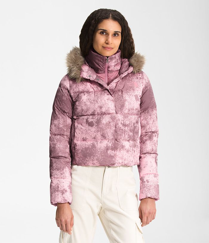 The North Face Winterjas Dames Printed New Dealio Korte BXYC89126 - Lavendel